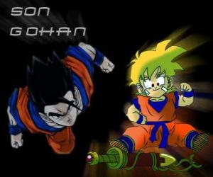 Puzzle Γιος Gohan, Goku πρωτότοκος γιος του, πολεμιστής, το ήμισυ του ανθρώπου και το μισό Saiyan.